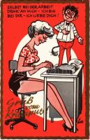Gruß vom Krampus / Krampus with lady, erotic humour - modern art postcard