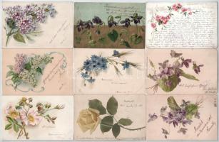 Kb. 220 db RÉGI virágos és üdvözlő motívum képeslap: lithok is / Cca. 220 pre-1945 flower and greeting motive postcards: lithos too