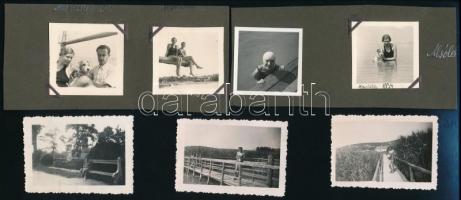 cca 1934-1950 Balatoni életképek, 10 db fotó, részben kartonra ragasztva, 4,5×4,5 és 14×9 cm közötti méretekben