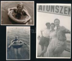 cca 1934-1950 Balatoni életképek, 10 db fotó, részben kartonra ragasztva, 4,5×4,5 és 14×9 cm közötti...