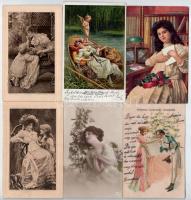 58 db RÉGI motívum képeslap: hölgyek, gyerekek, lithok is / 58 pre-1945 motive postcards: ladies and children with lithos