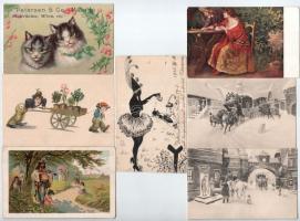 62 db RÉGI motívum képeslap: üdvözlő, humor, zsáner, művész / 62 pre-1945 motive postcards: humour, art, greeting