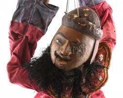 Régi, nagy méretű marionett bábu. Fa, szövet 80 cm