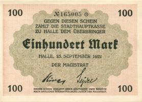 Német Birodalom/Weimari Köztársaság/Halle 1922.09.25. 100M (2x) egymásutáni sorszámmal T:I,I-