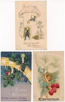 11 db RÉGI motívum képeslap: dombornyomott és rátétes üdvözlőlapok / 11 pre-1945 embossed greeting motive postcards