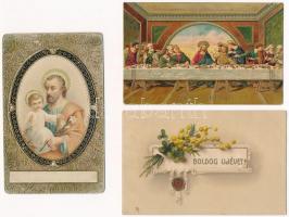 11 db RÉGI motívum képeslap: dombornyomott és rátétes üdvözlőlapok / 11 pre-1945 embossed greeting m...