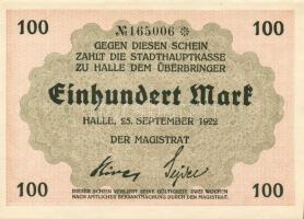 Német Birodalom/Weimari Köztársaság/Halle 1922.09.25. 100M (2x) egymásutáni sorszámmal T:I,I-