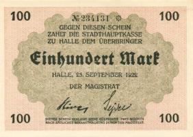 Német Birodalom/Weimari Köztársaság/Halle 1922.09.25. 100M (3x) egymásutáni sorszámmal T:I,I-