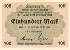 Német Birodalom/Weimari Köztársaság/Halle 1922.09.25. 100M (3x) egymásutáni sorszámmal T:I,I-
