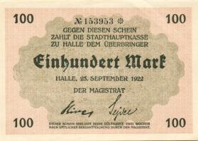 Német Birodalom/Weimari Köztársaság/Halle 1922.09.25. 100M (3x) kis ugrású sorszámmal T:I,I-,II+