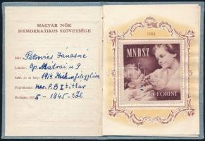 1955 Magyar Nők Demokratikus Szövetsége (MNDSZ) tagsági könyv Petrovics Jánosné I. kerületi párbizot...