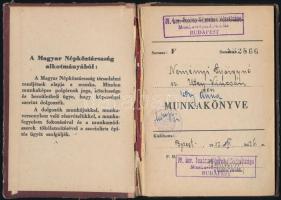 1952 Utry Anna (1907-1968) énekesnő munkakönyve, bejegyzésekkel