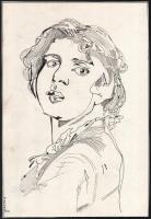 Faragó Géza jelzéssel: Női portré. Toll, papír. Kissé foltos. 39×27 cm