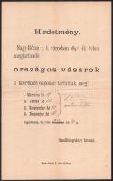 1897 Nagyrőce, az 1898. évben tartandó országos vásárokról szóló hirdetmény, levélként postázva
