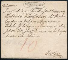 1829 Debrecen, Nagy Gábor (1770-1861) ügyvéd, táblabíró, kéziratgyűjtő saját kezűleg írt levele és borítékja, a beodrai Karátsonyi család tagjának címezve