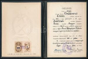 1952-1955 Eger, az Állami Pedagógiai Főiskola által kiállított leckekönyv + oklevél magyar nyelv és ...