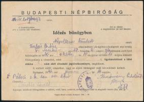 1946 Budapesti Népbíróság idézése bűnügyben népellenes bűntett miatt