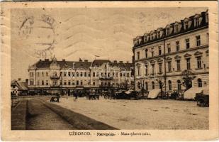 1931 Ungvár, Uzshorod, Uzhhorod, Uzhorod; Masaryk tér, piac, üzletek / square, market, shops