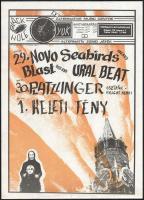 1989 A budapesti Fekete Lyuk alternatív underground zenei klub műsorismertető plakátja, a Keleti Fény és holland-német együttesek fellépésével, Botka Tibor grafikája, kiváló állapotban, 41×29,5 cm