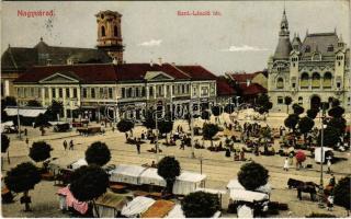 1912 Nagyvárad, Oradea; Szent László tér, piac, Kávéház, Adria, zálogház / square, market, shops (EK)
