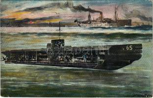 1918 SM Unterseeboot U-65 / WWI German Navy (Kaiserliche Marine) art postcard, submarine, interior with mariners s. Willy Stöwer (r)