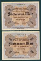 Német Birodalom/Weimari Köztársaság/Halle 1922.09.25. 500M (2x) egymásutáni sorszámmal T:I- saroktörés