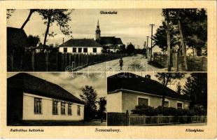 1943 Nagyabony, Nemesabony, Velke Blahovo; utca, Katolikus kultúrház, községháza / street, cultural house, town hall + "NEMESABONY POSTAI ÜGYN"