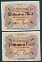 Német Birodalom/Weimari Köztársaság/Halle 1922.09.25. 500M (2x) egymásutáni sorszámmal T:I