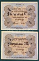 Német Birodalom/Weimari Köztársaság/Halle 1922.09.25. 500M (2x) egymásutáni sorszámmal T:I,I-