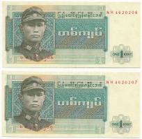 Burma 1972. 1K (2x, sorszámkövető) T:I,I-  Burma 1972. 1 Kyat (2x, sequential serials) C:UNC Krause P#56