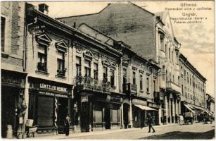 1921 Ungvár, Uzshorod, Uzhhorod, Uzhorod; Nagy híd utca, takarék pénztár, Güntzler Henrik ezelőtt Modlingi cipő raktár üzlete / street, savings bank, shops (EB)