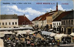 Vágújhely, Waag-Neustadt, Nové Mesto nad Váhom; Vásár a Stibor vajda téren, Fürst Lajos, Pick Ignác üzlete / market square, shops