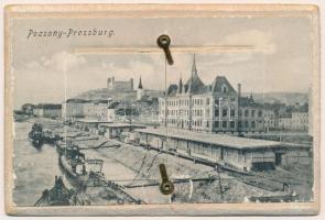 1906 Pozsony, Pressburg, Bratislava; rakpart. Keményhátú leporello / quay. Thick leporellocard