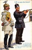 S.M. au pays des tireurs! / Swiss military art postcard, Wilhelm II (kopott sarkak / worn corners)