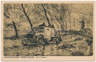 Mitrailleuses. Armee Belge / WWI Belgian military art postcard, machine gun s: A. Bastien (EK)