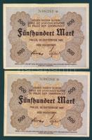 Német Birodalom/Weimari Köztársaság/Halle 1922.09.25. 500M (2x) egymásutáni sorszámmal T:I-,II+