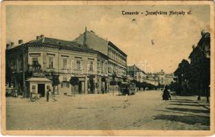 Temesvár, Timisoara; Józsefváros, Hunyady út, villamos, üzletek / Iosefin, street, tram, shops (EK)