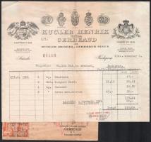 1944 Bp., Kugler Henrik utóda Gerbaud cukrászda számlája és szállítójegye, 2 db 10 pengős számolólap illetékbélyeggel a M. KIr. Pénzügyminisztériumba történet eladásról