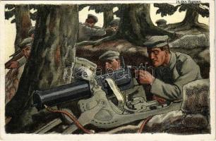 In den Vogesen / WWI German military art postcard, observer in the trenches. H. Bahlsens Keksfabrik (Hannover) Feldpostkarte s: W. Georgi (ragasztónyom / glue mark)