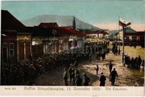 Balkan Kriegsschauplatz. 12. November 1915. Bei Lescovac / WWI German and Austro-Hungarian K.u.K. military, troops in Leskovac (Serbia)