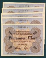 Német Birodalom/Weimari Köztársaság/Halle 1922.09.25. 500M (5x) egymásutáni, ill. kisugrású sorszámmal T:I,I-