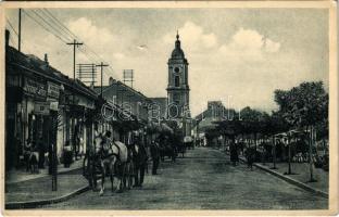 1936 Komárom, Komárnó; Kossuth tér, piac, Brenner Ferenc üzlete / square, market, shops (Rb)