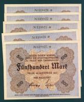Német Birodalom/Weimari Köztársaság/Halle 1922.09.25. 500M (5x) egymásutáni, ill. egyugrású sorszámmal T:I,I-