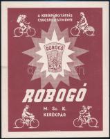 cca 1950 Robogó márkájú kerékpár szórólap, kis javítással, 22,5×17,5 cm