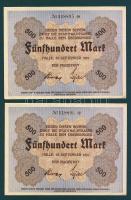 Német Birodalom/Weimari Köztársaság/Halle 1922.09.25. 500M (2x) egymás utáni sorszámmal T:I- saroktörés