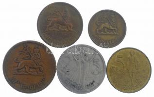 Etiópia 1943-1944. 1c Cu I. Hailé Szelasszié + 5c Cu I. Hailé Szelasszié + 10c Cu I. Hailé Szelasszié + 1977. 5c sárgaréz + 25c Cu-Ni T:2-3 Ethiopia 1943-1944. 1 Cent Cu Hailé Selassié I + 5 Cents Cu Hailé Selassié I + 10 Cents Cu Hailé Selassié I + 1977. 5 Cents brass + 25 Cents Cu-Ni C:XF-F