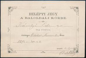 cca 1865 Belépti jegy a Baloldali Körbe, gróf Károlyi Ede (1821-1879) egykori nemzetőrségi őrnagy, főrendiházi tag részére kiállítva, szép állapotban