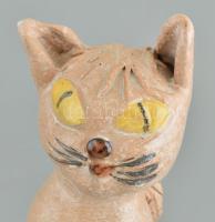 kerámia macska, részben kézzel festett, jelzett, apró kopásnyomokkal, m: 23 cm