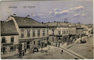 1911 Szászrégen, Reghin; Fő tér, Friedrich Gross, Friedrich Zintz & Comp. üzlete. Bischitz Ig. kiadása / main square, shops