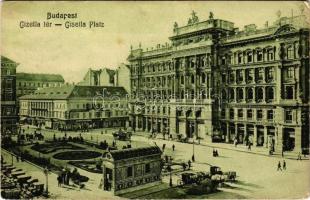 Budapest V. Gizella tér (Vörösmarty tér), Haas palota, Nemzeti Pénzváltó Részvénytársaság, Calderoni és Társa, Borhegyi F., Guttmann és Wahl, Ráth Mór üzlete, Nemzeti Pénzváltó, földalatti vasút megálló. Schwarcz I. kiadása (ázott / wet damage)